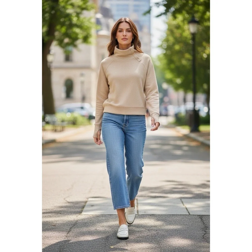 Pact Small Waffle Knit Sweatshirt Pullover Snap Oatmeal 100% Organic Cotton - Picture 1 of 13
